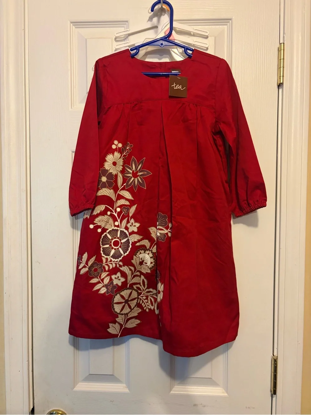 Tea Collection Girls 👧🏻 Red Dress 👗 with Purple Gold & Ivory Flowers 🌺 Sz 6